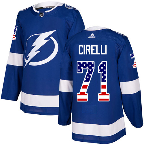 Adidas Tampa Bay Lightning Men 71 Anthony Cirelli Blue Home Authentic USA Flag Stitched NHL Jersey